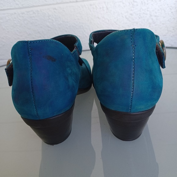 Naot Teal Blue Leather ⁰Pumps Metallic Bronze Cap Toe Size 39 L8 299406 - Picture 9 of 10